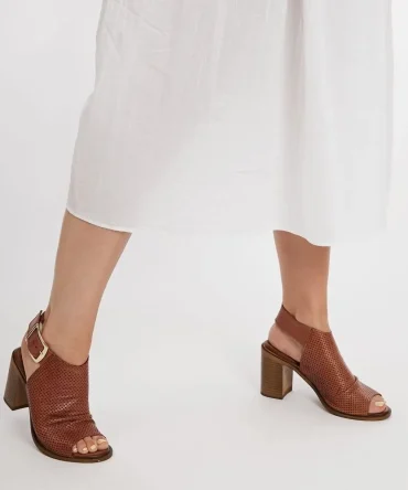 LILAINE TAN LEATHER HEEL SANDAL