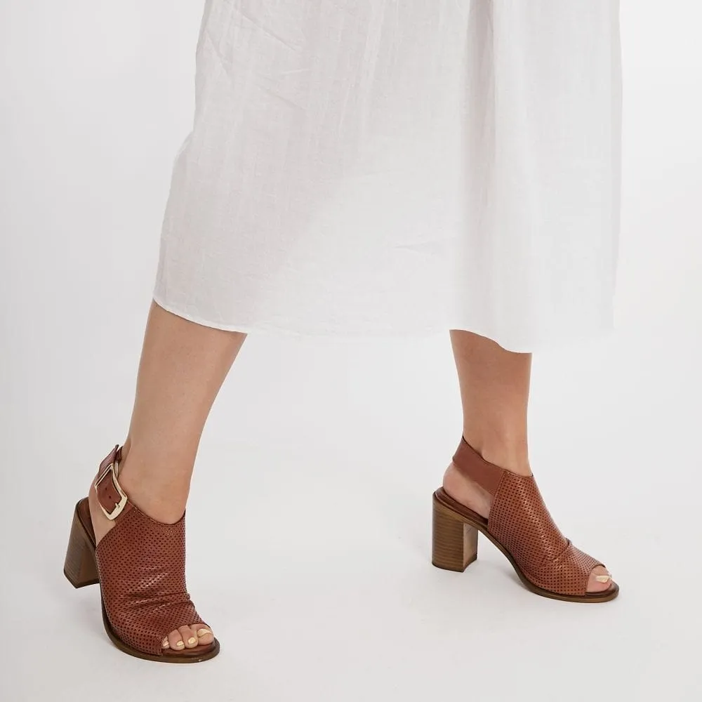 LILAINE TAN LEATHER HEEL SANDAL