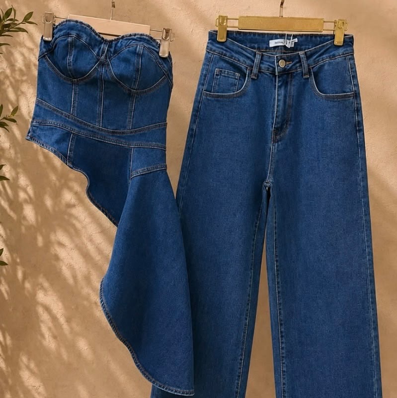 Denim wide leg jeans