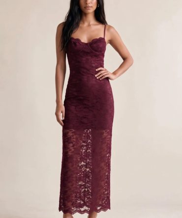 BURGUNDY LACE MAXI DRESS